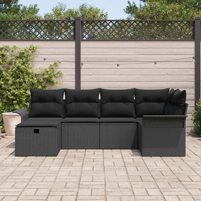 Set de canapele pentru grădină cu pernă 6 pcs Negru Rattan poli - WALTI WALTI
