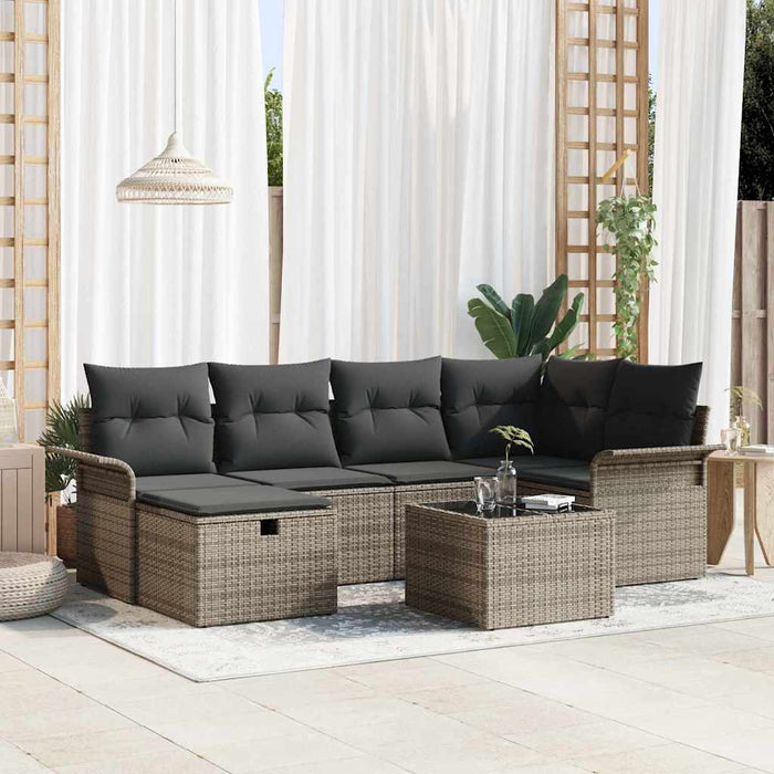 Set de canapele pentru grădină cu pernă 7 pcs Gri Rattan poli - WALTI WALTI