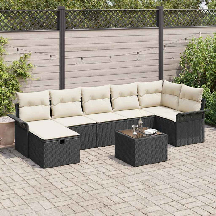Set de canapele pentru grădină cu pernă 8 pcs Negru Rattan poli - WALTI WALTI