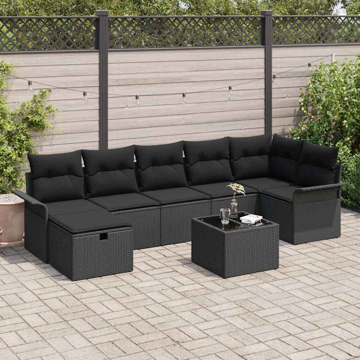 Set de canapele pentru grădină cu pernă 8 pcs Negru Rattan poli - WALTI WALTI