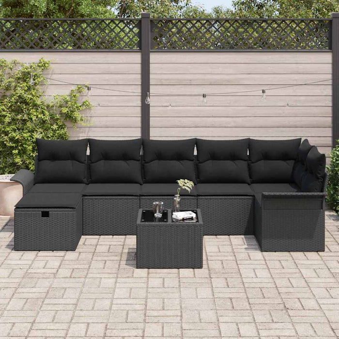 Set de canapele pentru grădină cu pernă 8 pcs Negru Rattan poli - WALTI WALTI