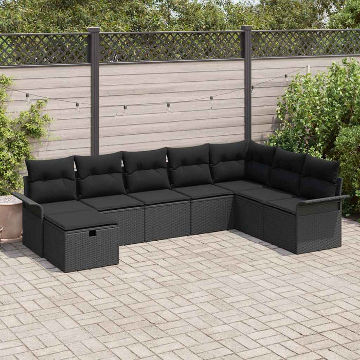 Set de canapele pentru grădină cu pernă 8 pcs Negru Rattan poli - WALTI WALTI