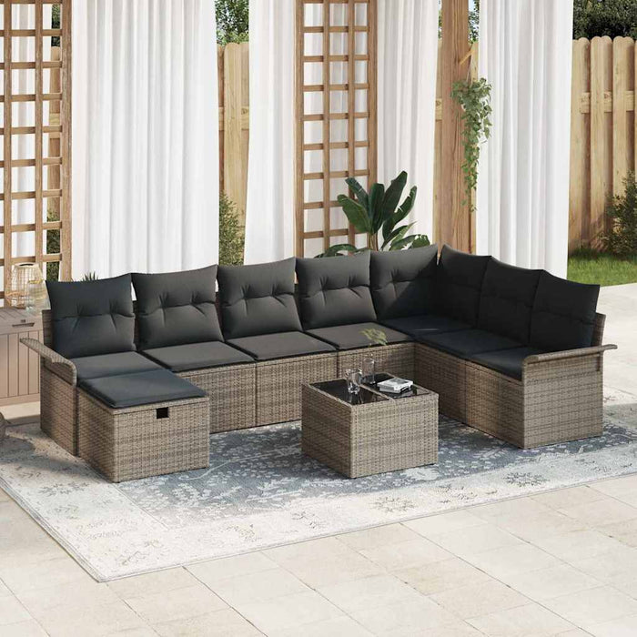 Set de canapele pentru grădină cu pernă 9 pcs Gri Rattan poli - WALTI WALTI