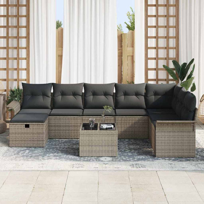 Set de canapele pentru grădină cu pernă 9 pcs Gri Rattan poli - WALTI WALTI