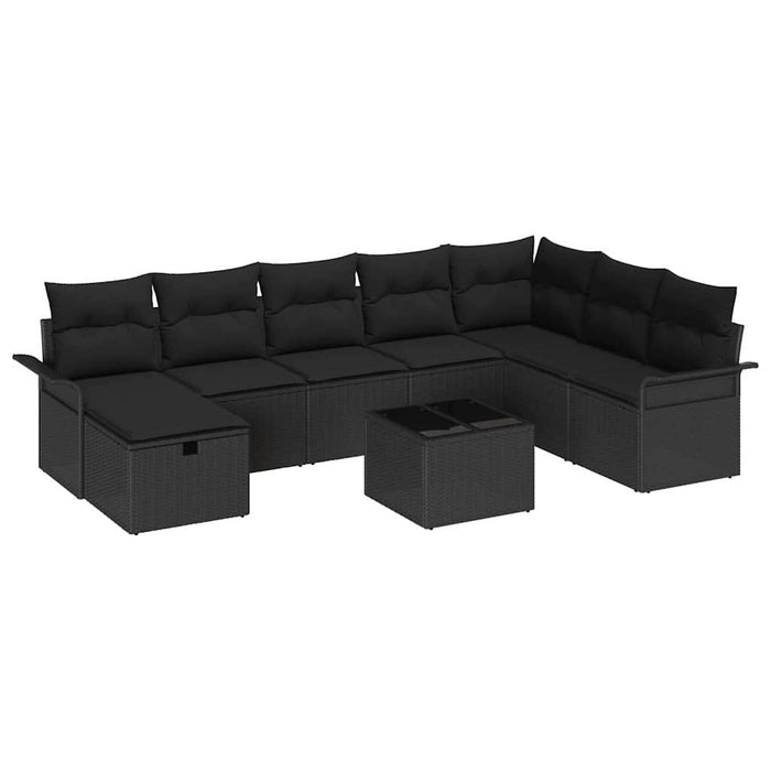 Set de canapele pentru grădină cu pernă 9 pcs Negru Rattan poli - WALTI WALTI