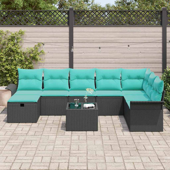 Set de canapele pentru grădină cu pernă 9 pcs Negru Rattan poli - WALTI WALTI