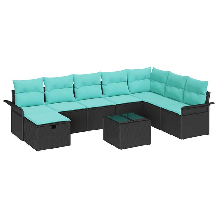 Set de canapele pentru grădină cu pernă 9 pcs Negru Rattan poli - WALTI WALTI