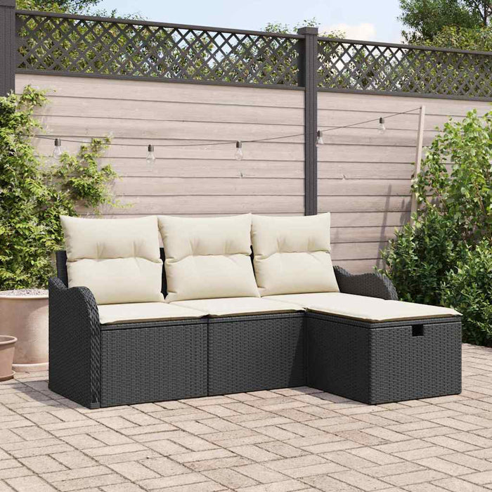 Set de canapele pentru grădină cu pernă 4 pcs Negru Rattan poli - WALTI WALTI