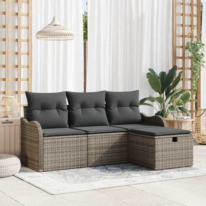 Set de canapele pentru grădină cu pernă 4 pcs Gri Rattan poli - WALTI WALTI