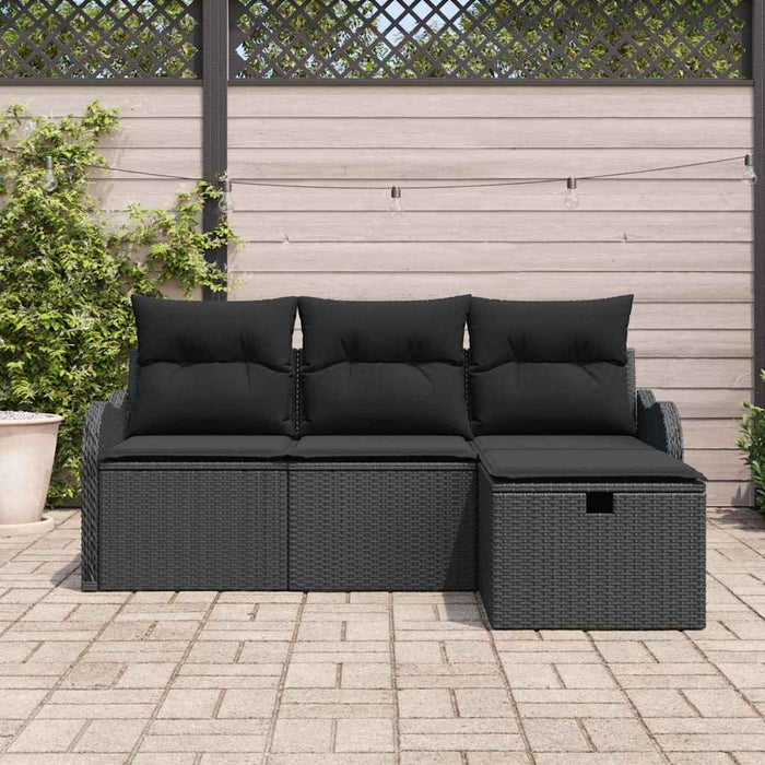 Set de canapele pentru grădină cu pernă 4 pcs Negru Rattan poli - WALTI WALTI