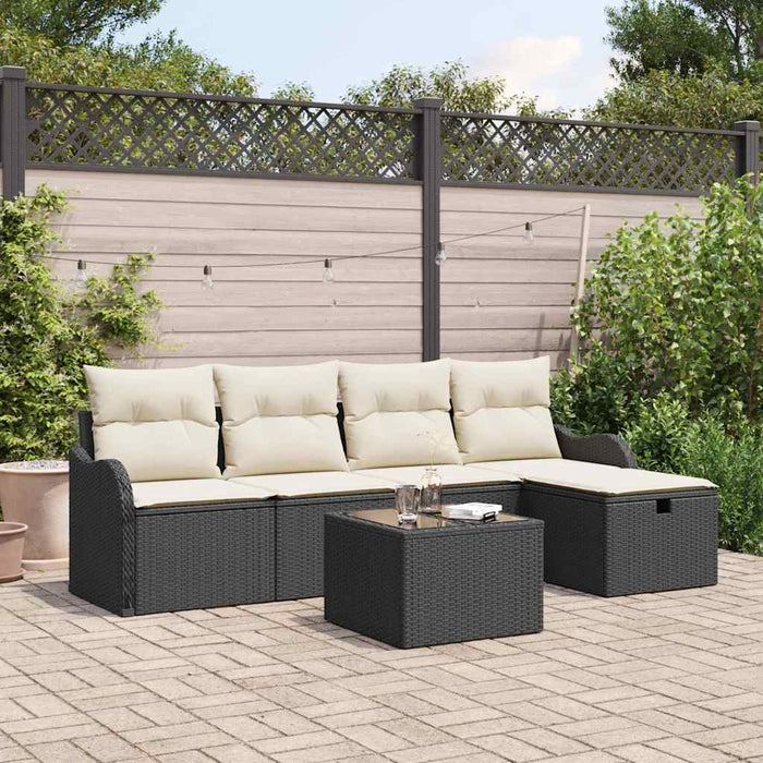 Set de canapele pentru grădină cu pernă 6 pcs Negru Rattan poli - WALTI WALTI