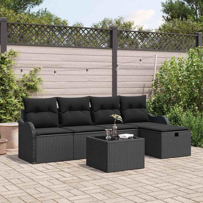 Set de canapele pentru grădină cu pernă 6 pcs Negru Rattan poli - WALTI WALTI