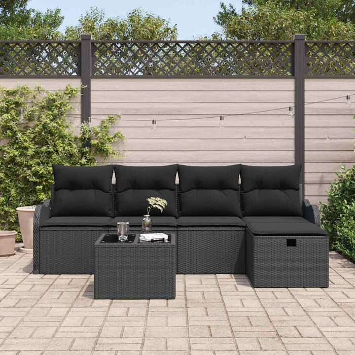 Set de canapele pentru grădină cu pernă 6 pcs Negru Rattan poli - WALTI WALTI