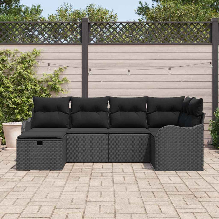 Set de canapele pentru grădină cu pernă 6 pcs Negru Rattan poli - WALTI WALTI