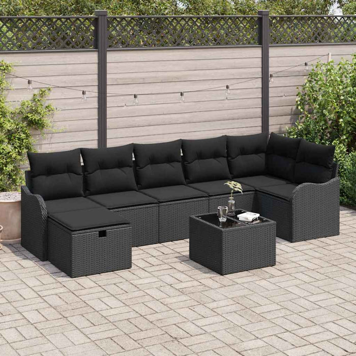 Set de canapele pentru grădină cu pernă 8 pcs Negru Rattan poli - WALTI WALTI
