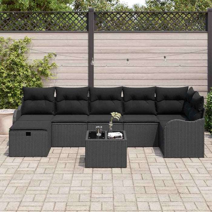 Set de canapele pentru grădină cu pernă 8 pcs Negru Rattan poli - WALTI WALTI