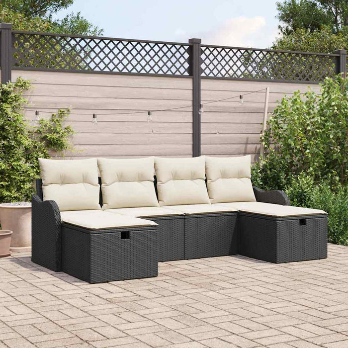 Set de canapele pentru grădină cu pernă 6 pcs Negru Rattan poli - WALTI WALTI