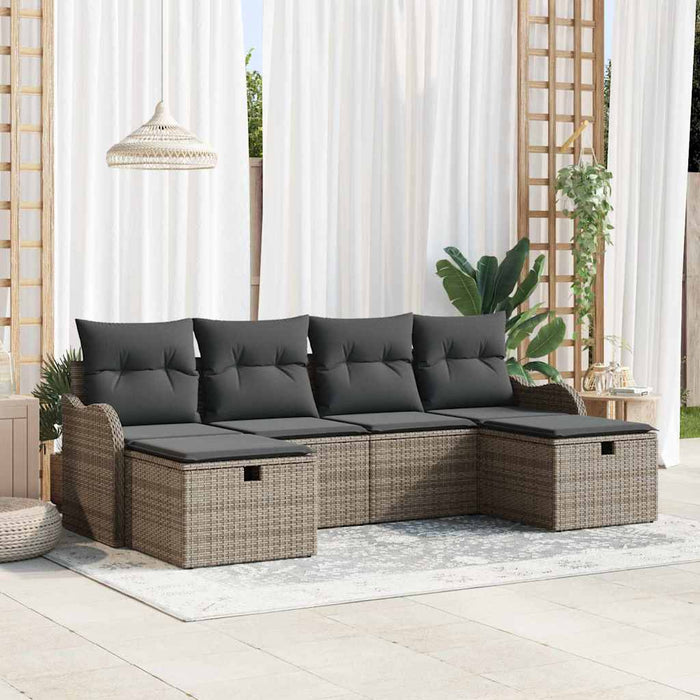 Set de canapele pentru grădină cu pernă 6 pcs Gri Rattan poli - WALTI WALTI