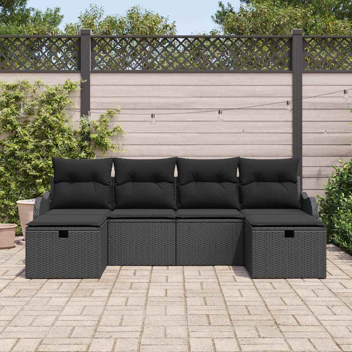 Set de canapele pentru grădină cu pernă 6 pcs Negru Rattan poli - WALTI WALTI