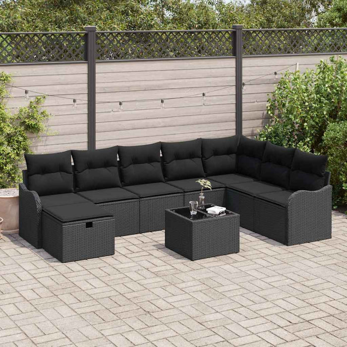 Set de canapele pentru grădină cu pernă 9 pcs Negru Rattan poli - WALTI WALTI