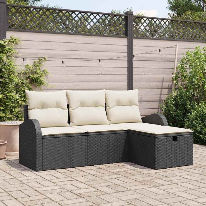 Set de canapele pentru grădină cu pernă 4 pcs Negru Rattan poli - WALTI WALTI