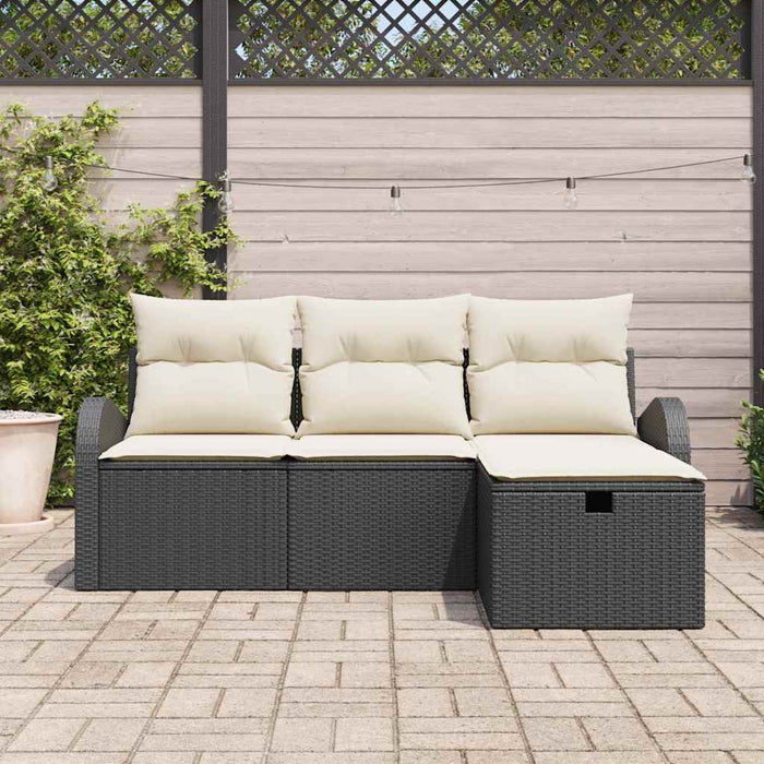 Set de canapele pentru grădină cu pernă 4 pcs Negru Rattan poli - WALTI WALTI