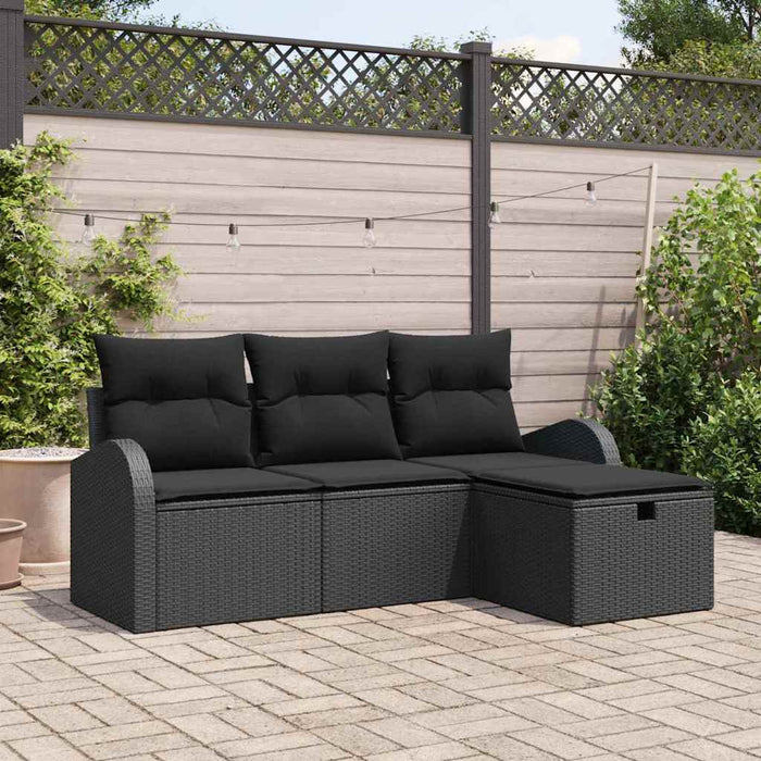 Set de canapele pentru grădină cu pernă 4 pcs Negru Rattan poli - WALTI WALTI