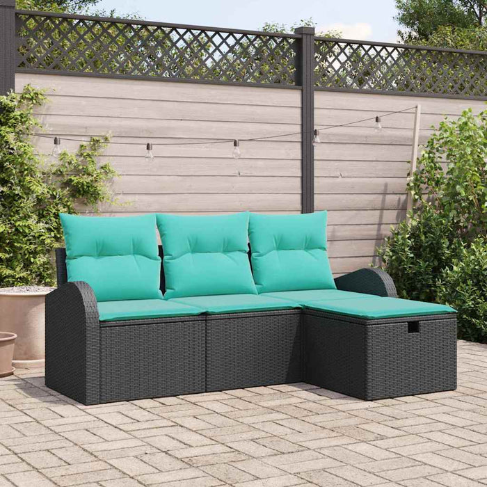 Set de canapele pentru grădină cu pernă 4 pcs Negru poliratan WALTI