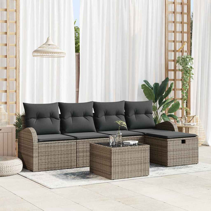 Set de canapele pentru grădină cu pernă 6 pcs Gri Rattan poli - WALTI WALTI
