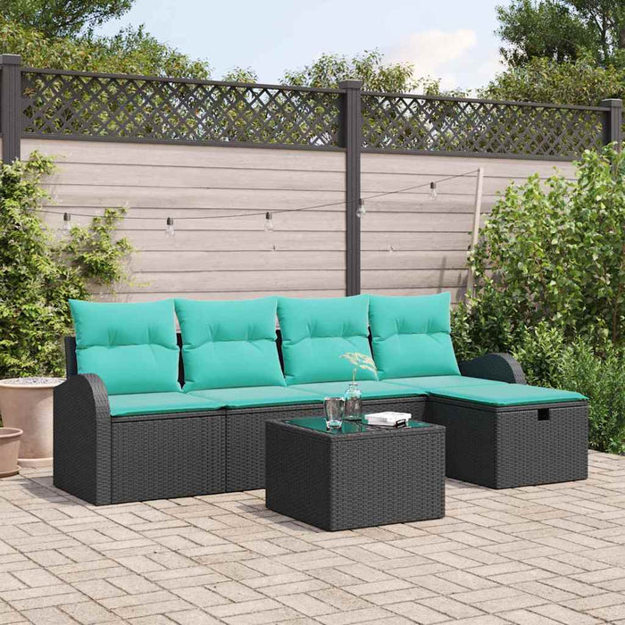 Set de canapele pentru grădină cu pernă 6 pcs Negru Rattan poli WALTI