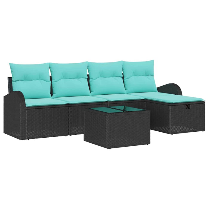 Set de canapele pentru grădină cu pernă 6 pcs Negru Rattan poli WALTI