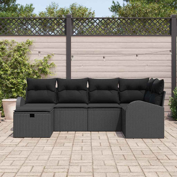 Set de canapele pentru grădină cu pernă 6 pcs Negru Rattan poli - WALTI WALTI