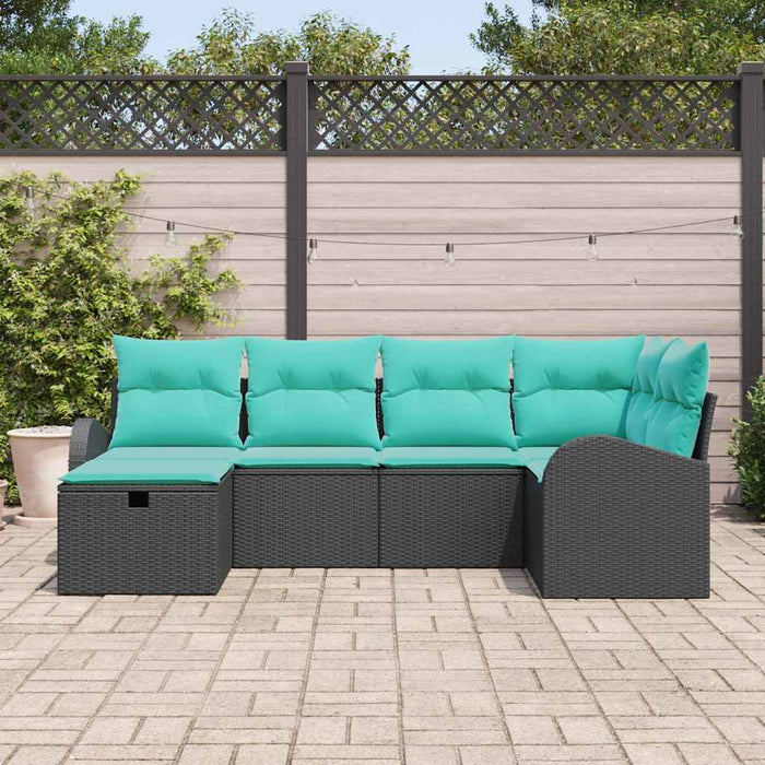 Set de canapele pentru grădină cu pernă 6 pcs Negru poliratan WALTI