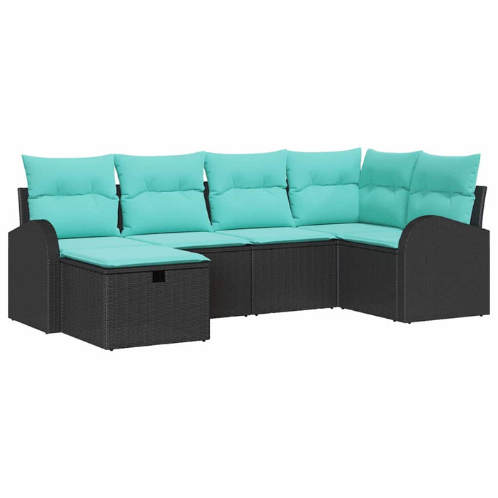Set de canapele pentru grădină cu pernă 6 pcs Negru poliratan WALTI