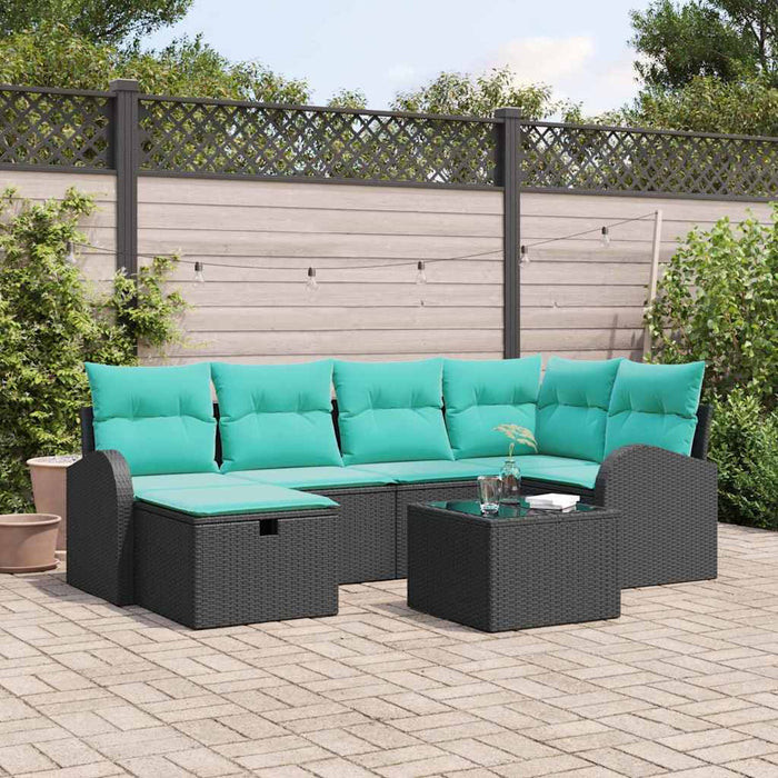 Set de canapele pentru grădină cu pernă 7 pcs Negru Rattan poli WALTI