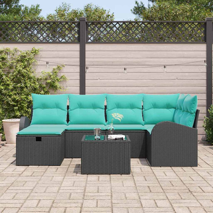Set de canapele pentru grădină cu pernă 7 pcs Negru Rattan poli WALTI