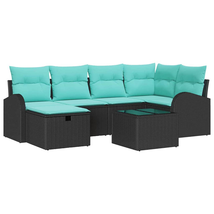Set de canapele pentru grădină cu pernă 7 pcs Negru Rattan poli WALTI