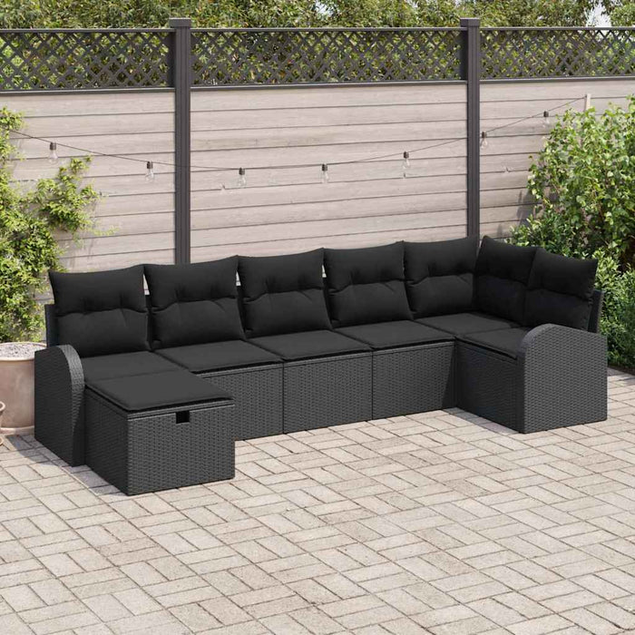 Set de canapele pentru grădină cu pernă 7 pcs Negru Rattan poli - WALTI WALTI