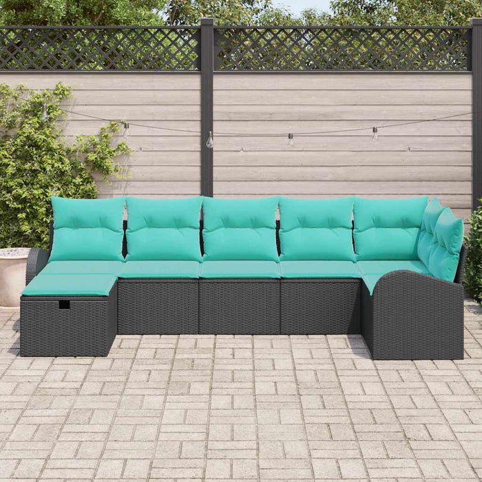 Set de canapele pentru grădină cu pernă 7 pcs Negru poliratan WALTI