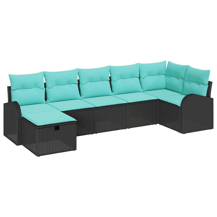 Set de canapele pentru grădină cu pernă 7 pcs Negru poliratan WALTI