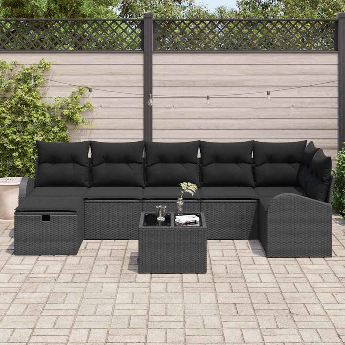 Set de canapele pentru grădină cu pernă 8 pcs Negru Rattan poli - WALTI WALTI