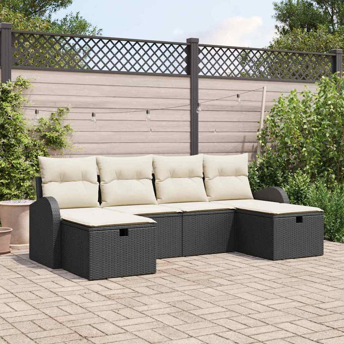 Set de canapele pentru grădină cu pernă 6 pcs Negru Rattan poli - WALTI WALTI