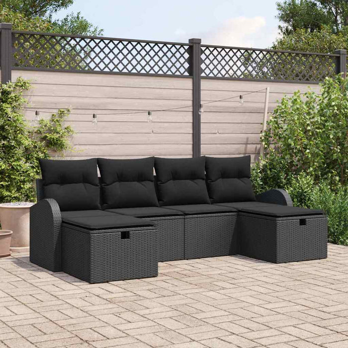 Set de canapele pentru grădină cu pernă 6 pcs Negru Rattan poli - WALTI WALTI
