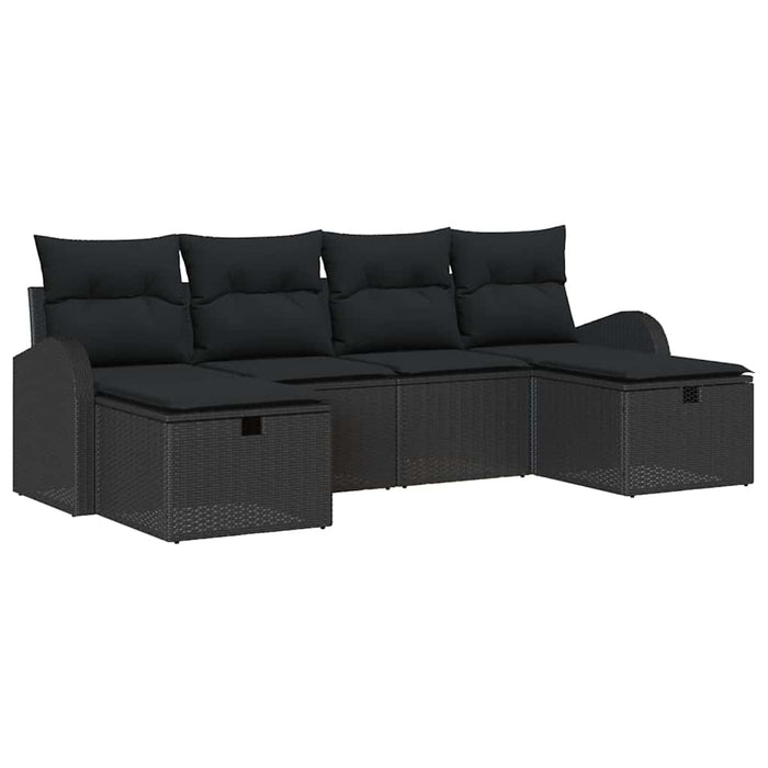 Set de canapele pentru grădină cu pernă 6 pcs Negru Rattan poli - WALTI WALTI