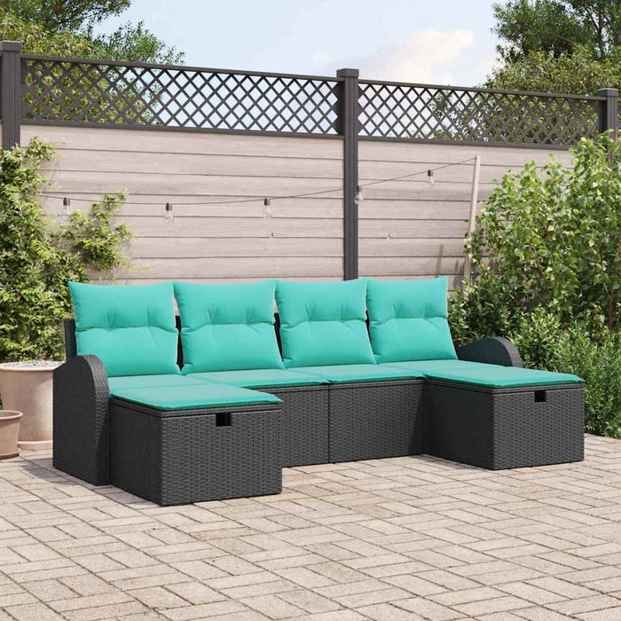 Set de canapele pentru grădină cu pernă 6 pcs Negru poliratan WALTI