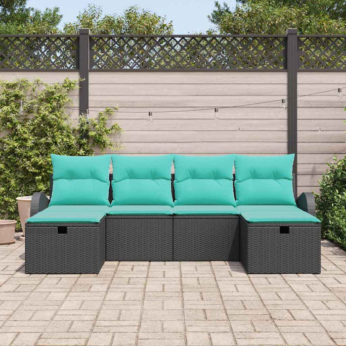 Set de canapele pentru grădină cu pernă 6 pcs Negru poliratan WALTI