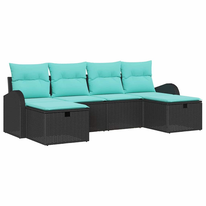 Set de canapele pentru grădină cu pernă 6 pcs Negru poliratan WALTI