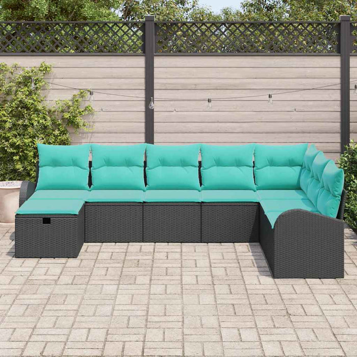 Set de canapele pentru grădină cu pernă 8 pcs Negru Rattan poli WALTI