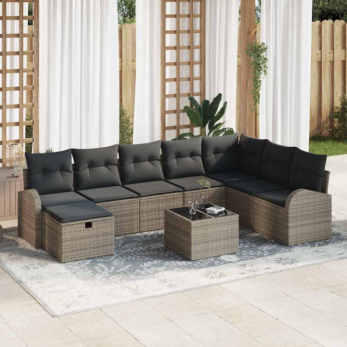 Set de canapele pentru grădină cu pernă 9 pcs Gri Rattan poli - WALTI WALTI