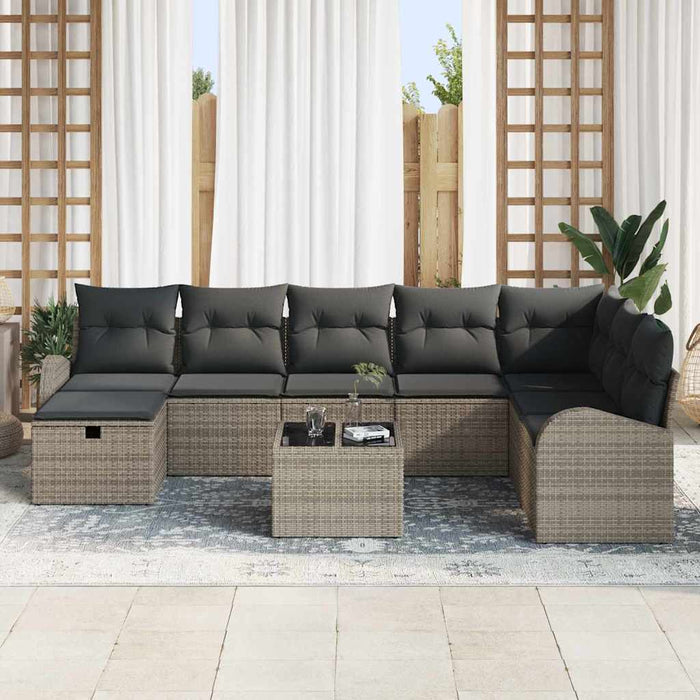 Set de canapele pentru grădină cu pernă 9 pcs Gri Rattan poli - WALTI WALTI